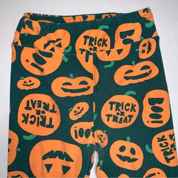 LulaRoe Halloween Jack O Lantern Pumpkin Leggings Girl’s Large Green Orange Fall - Picture 2 of 9